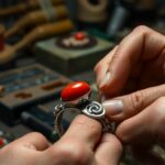 Les secrets de fabrication des bijoux artisanaux corses Hands crafting a Corsican silver and coral bracelet.